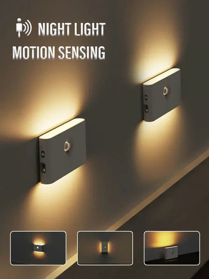 LED Induction Night Light Wireless USB Charging Human Body Induction Wall Light Bedroom Corridor Cabinet Bathroom Night Light