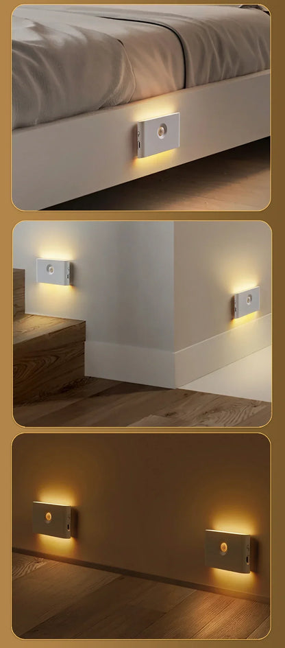 LED Induction Night Light Wireless USB Charging Human Body Induction Wall Light Bedroom Corridor Cabinet Bathroom Night Light