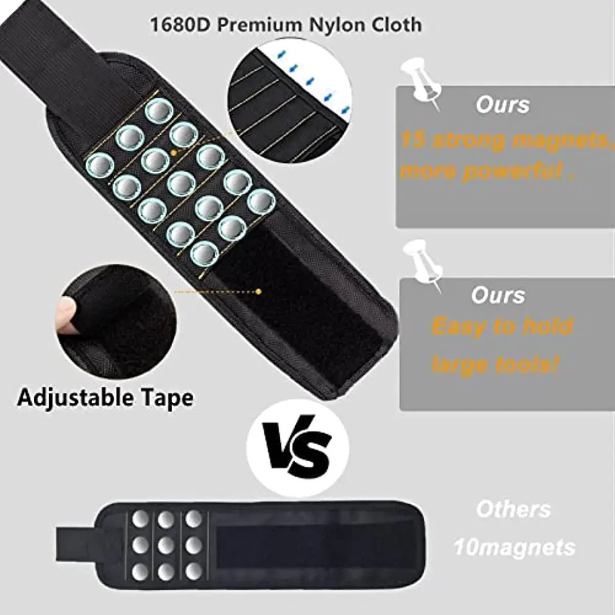 5 Rows 15 Magnets powerful magnetic tool magnetic wristband secure screws nails drill bits strong magnetic wrist tool kits parts