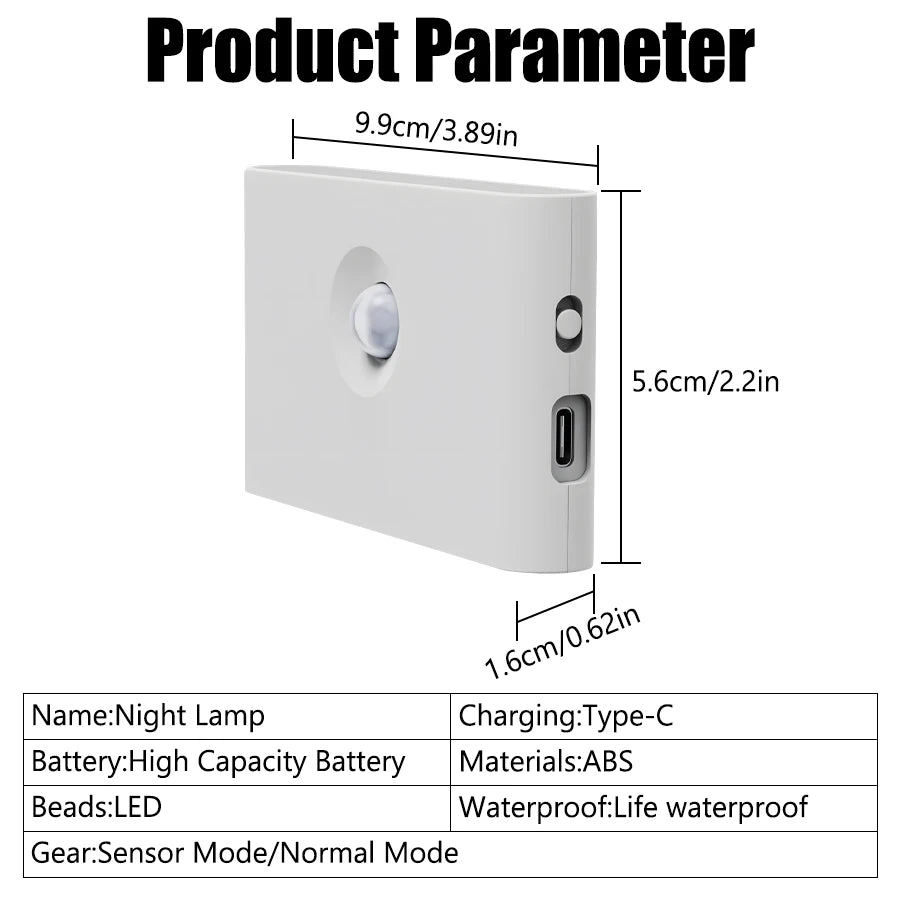 LED Induction Night Light Wireless USB Charging Human Body Induction Wall Light Bedroom Corridor Cabinet Bathroom Night Light